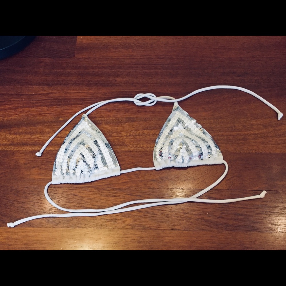 Victoria’s Secret White/Silver Sequin Bikini Top